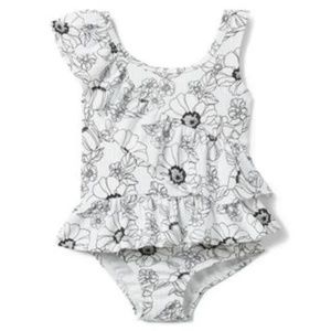 Janie and Jack Black and White Floral Ruffle Swimsuit 3-6M, 6-12M, 12-18M
